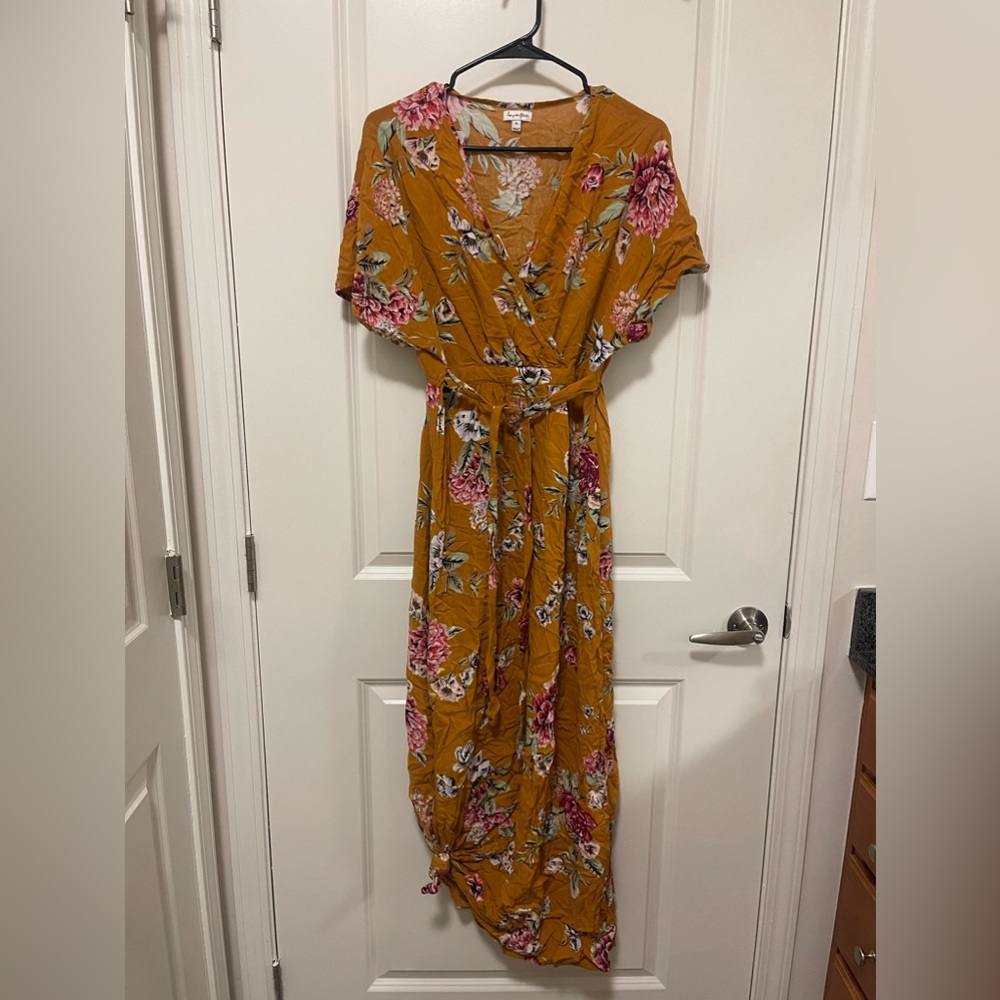 Mustard floral floor length dress